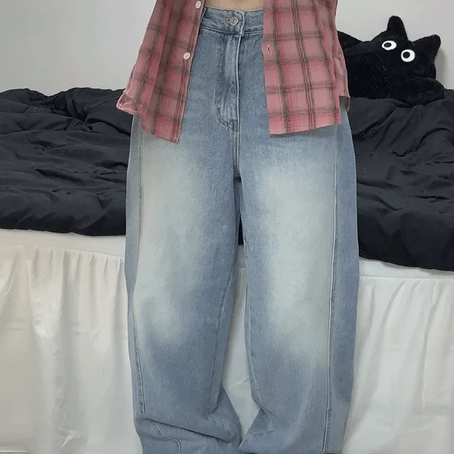 [유니크💥/썸머] 라인 포인트 썸머 중청 와이드 데님팬츠 1color ⭐️여유주문⭐️