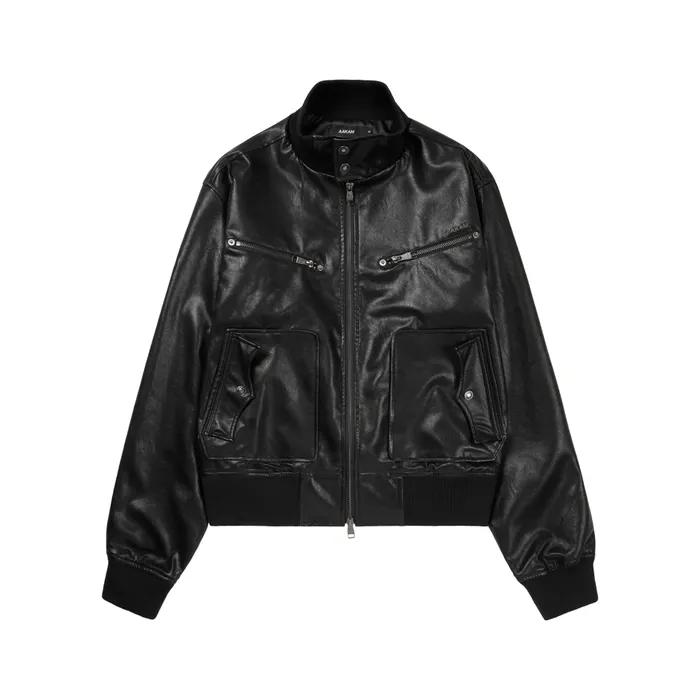High-Neck Leather Jacket (Black)