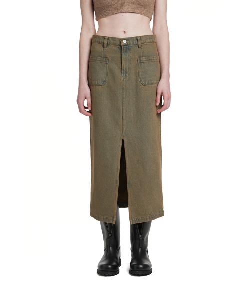 Denim Maxi Skirt_Khaki
