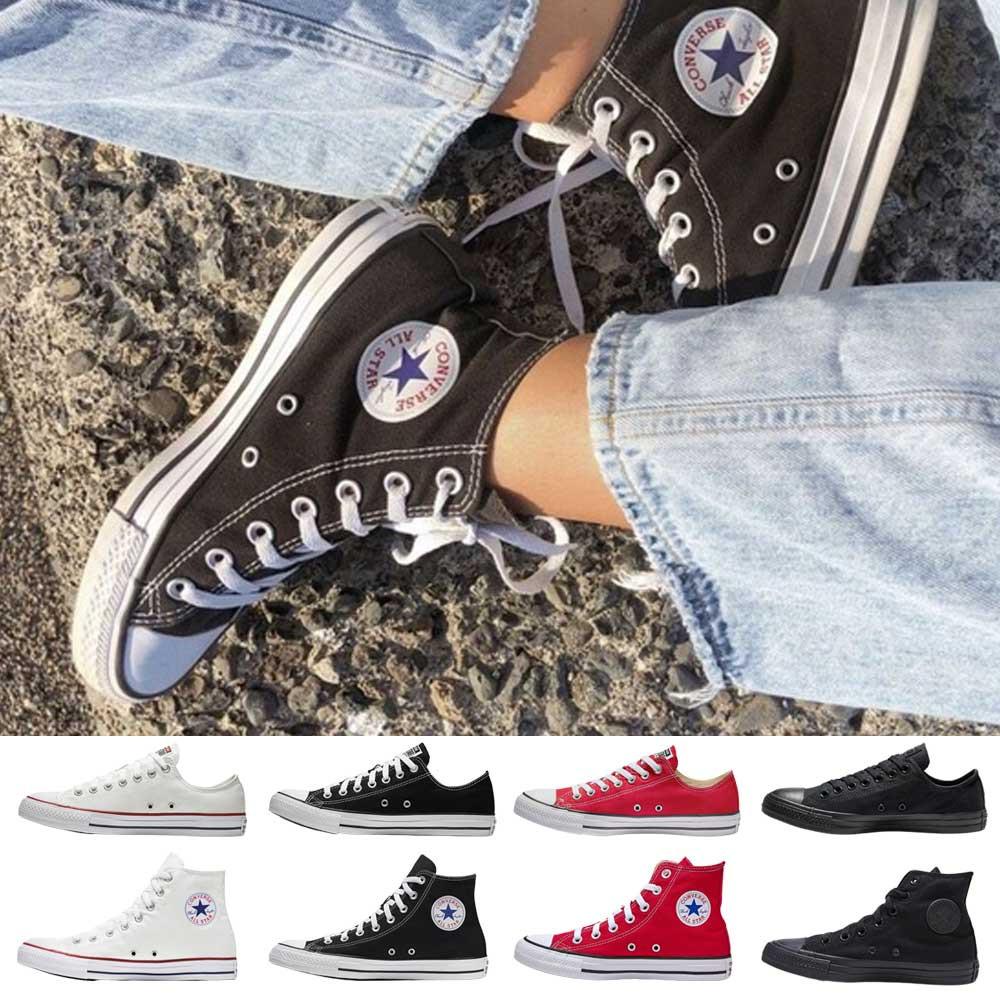 컨버스 척테일러 올스타 클래식 코어 로우 하이 레더 화이트 블랙 남녀 공용 스니커즈