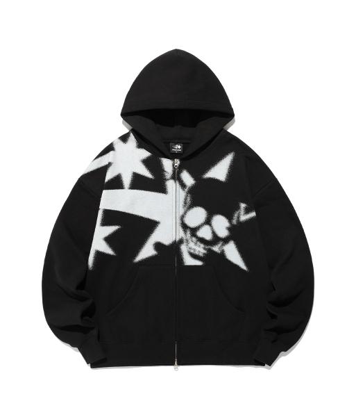 나이스고스트클럽(NICEGHOSTCLUB)  SPRAY SKULL 3STAR HOODIE ZIP UP_BLACK(NG2EFUM485A) - 사이즈 & 후기 | 무신사