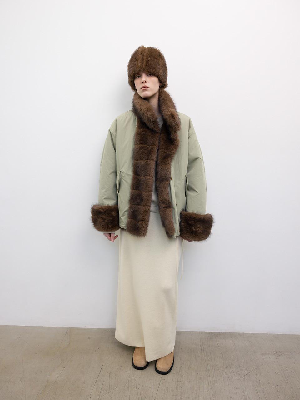 MAHOGANY HORIZONTAL FAUX FUR JACKET [MINT]