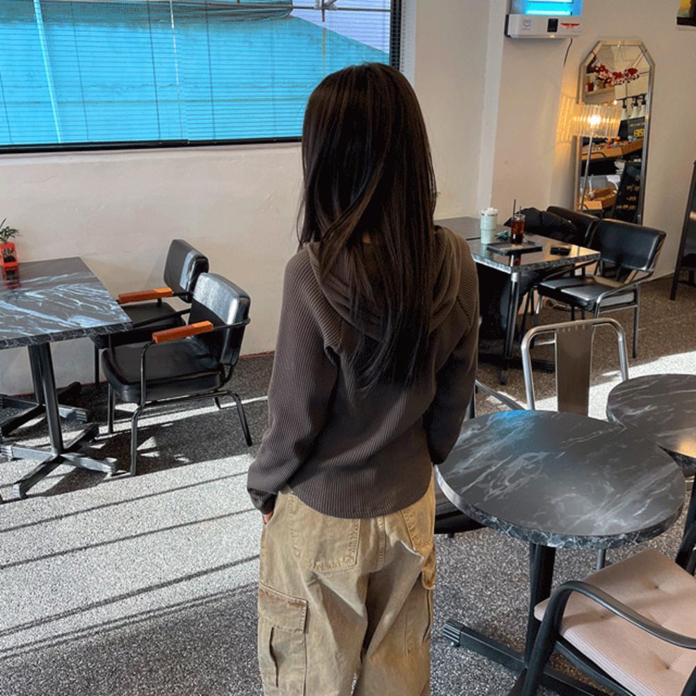 버튼 와플 후드 티셔츠