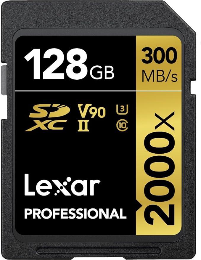 Lexar Professional 2000x SD Card 128GB, SDXC UHS-II Memory Card, Up to 300MB/s Read, for DSLR, Cinema-Quality Video Cameras (LSD2000128G-BNNAG)
