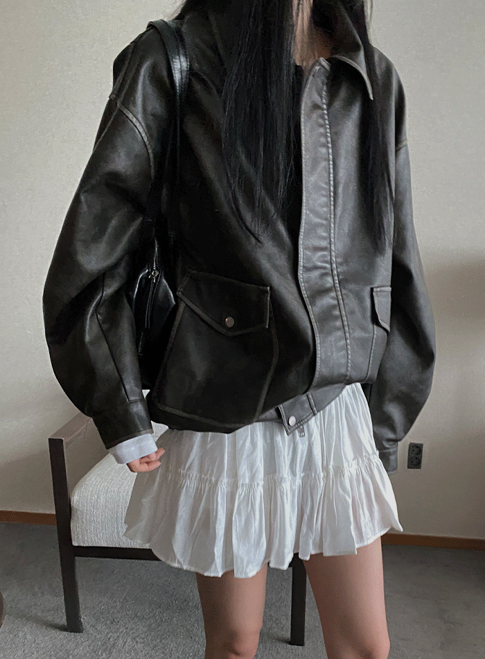 빈티지워싱레더점퍼