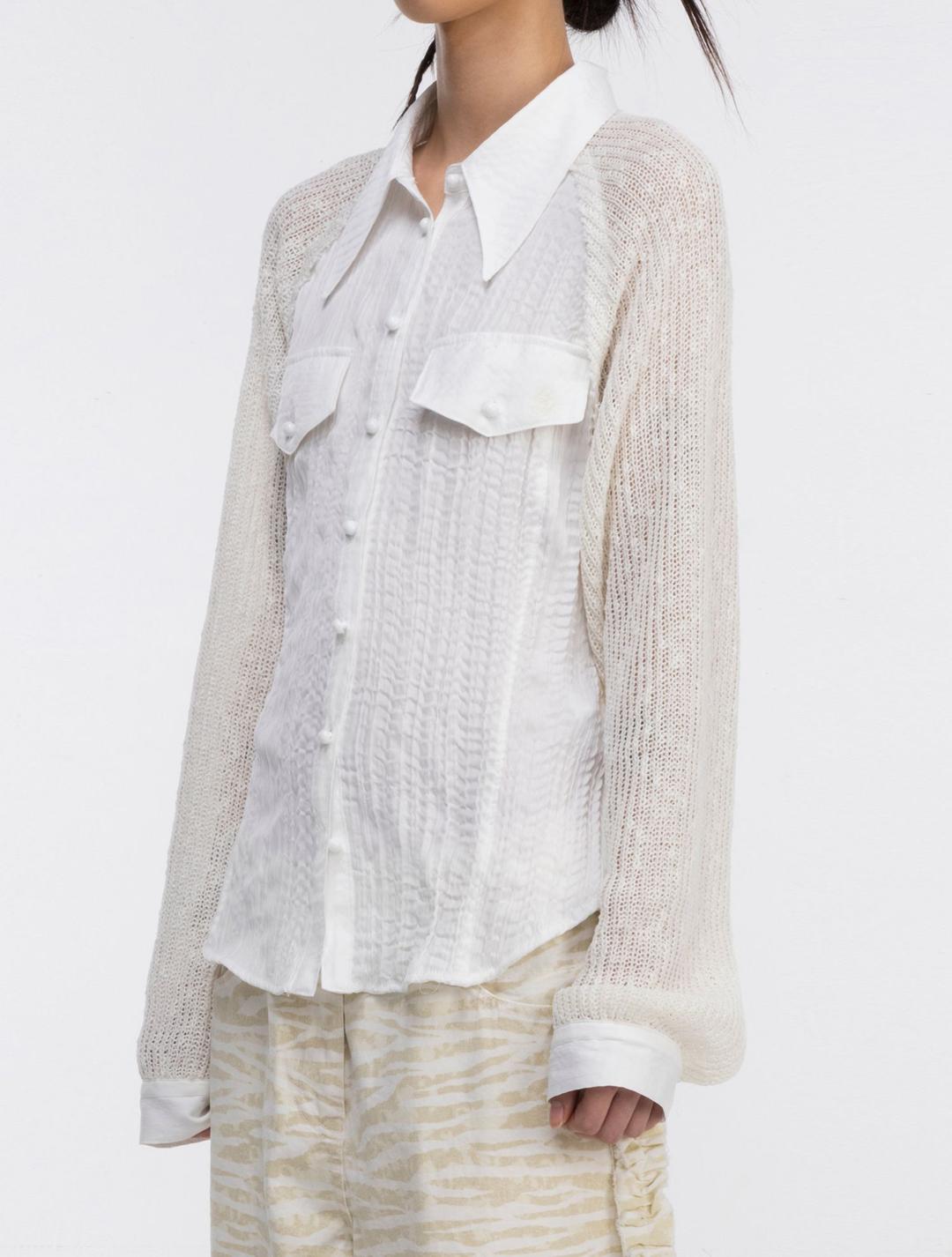 G_윙클 니트 슬리브 셔츠 (화이트)