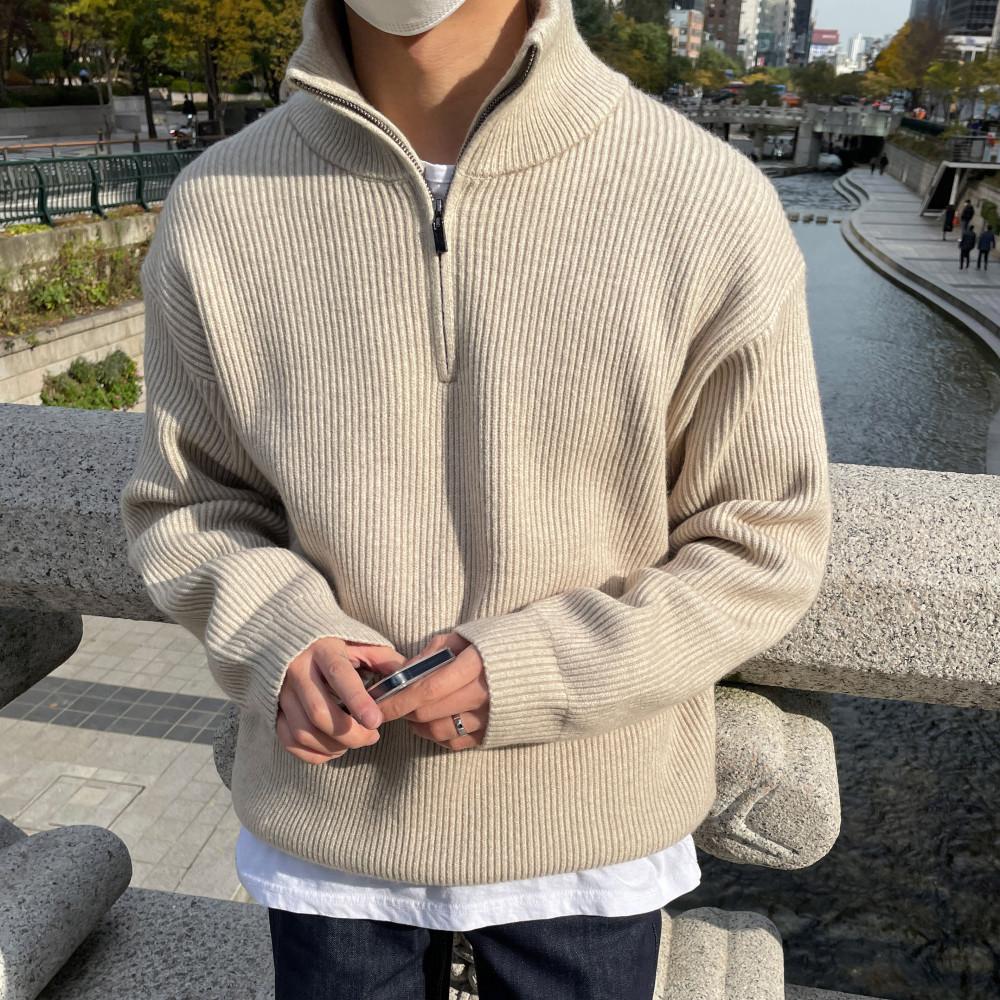 남자 반집업니트 겨울 하프 집업 니트