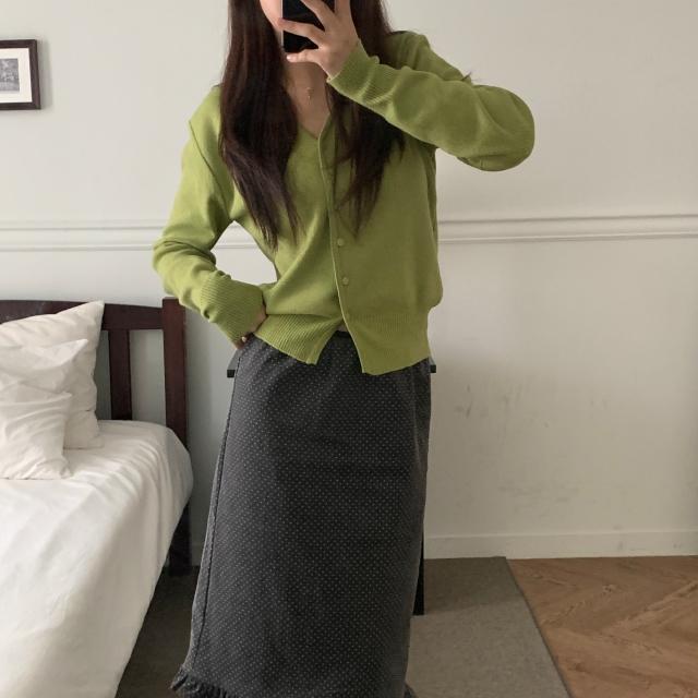 오브그린 [올리브🫒/MD소장] 말차 브이넥 긴팔 니트 가디건 (2color)