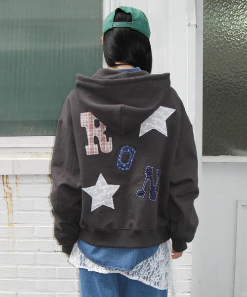 RON PATCH MIXED APPLIQUE HOODIE ZIP UP CHARCOAL