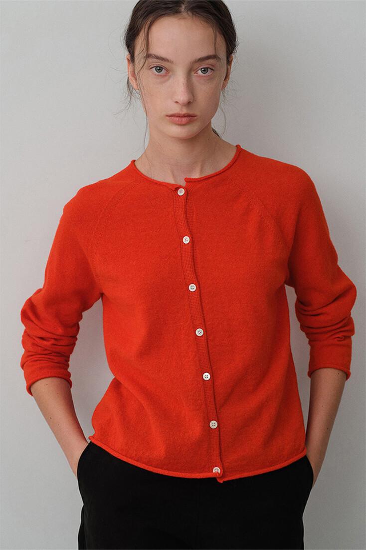 Baby alpaca rolling cardigan (red)