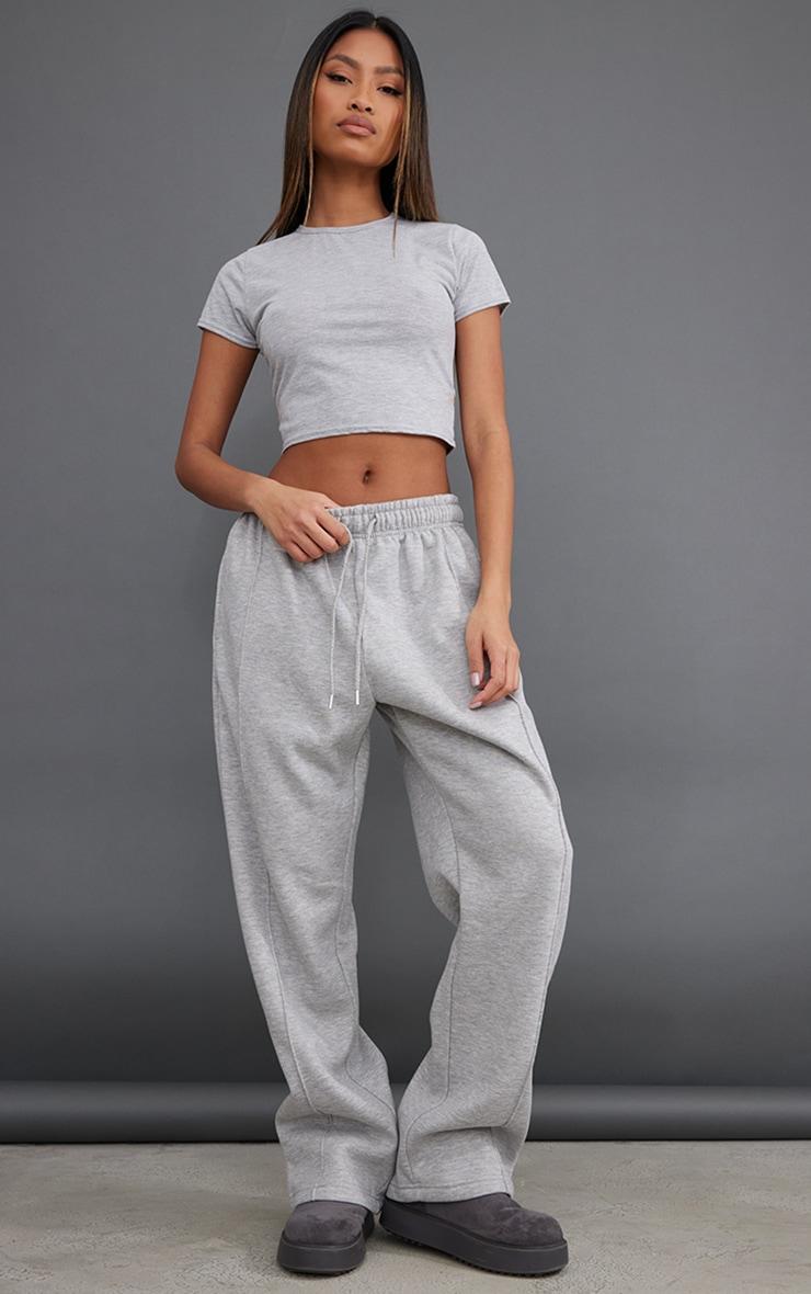 Ash Grey Basic Wide Leg Joggers