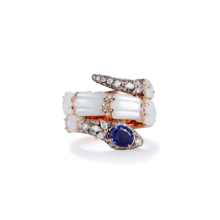 WHITE SNAKE BLUE SAPPHIRE RING