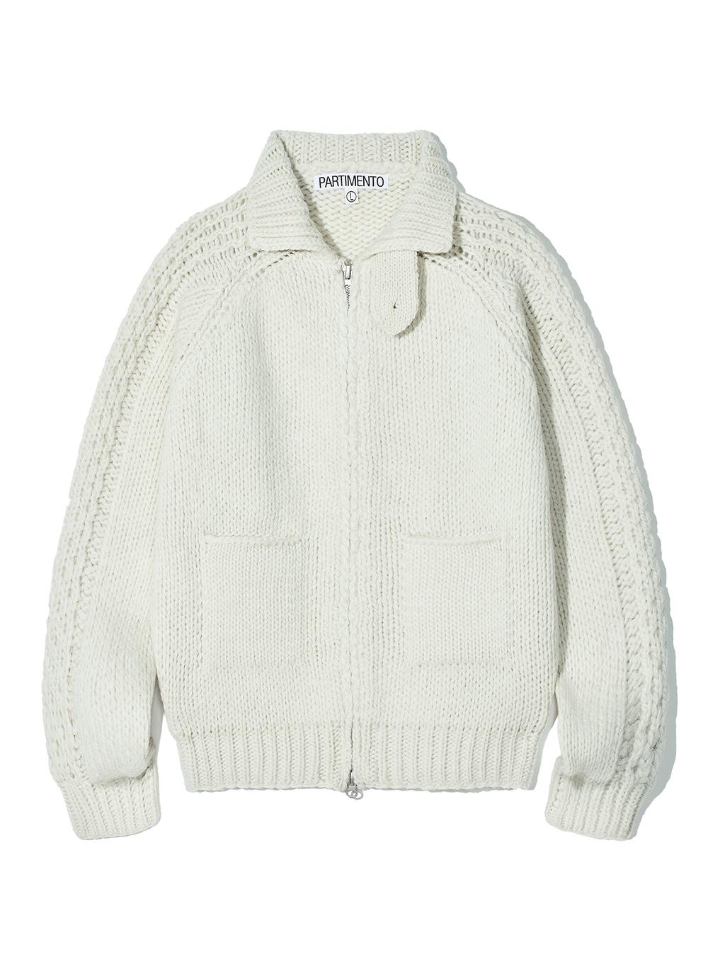 100% Wool Knit Zip-up Jacket_Ivory
