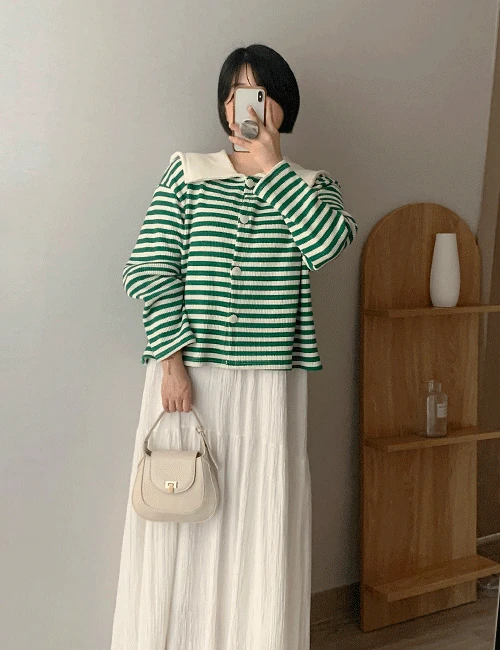 [55-88] 와플 빅카라 세일러 배색 단가라 자켓