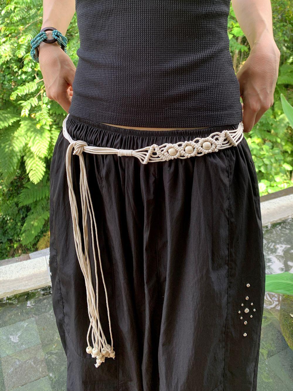 비즈 아이보리 스트랩 벨트