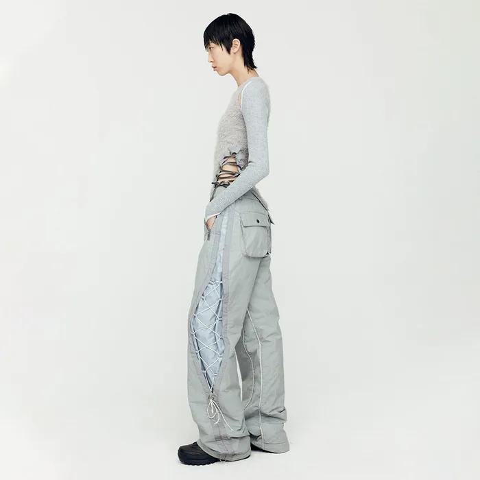 CRACK PADDED LACE-UP WIDE PANTS apa770w(GREY)