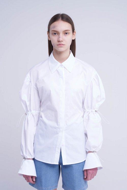 스트링 퍼프 소매 셔츠 화이트