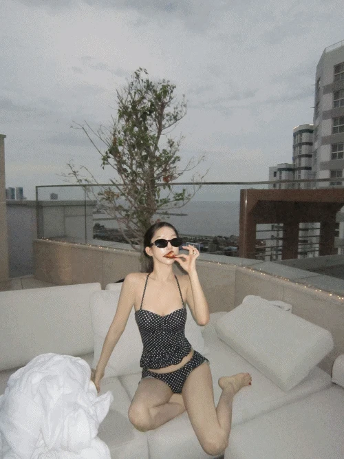 탱 도트 프릴 홀터 탱크탑 비키니