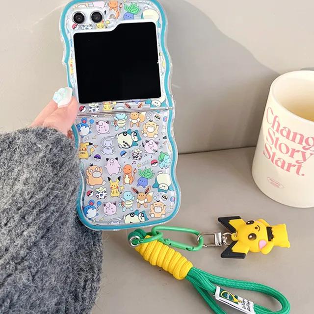 캐릭터 피규어 키링 손목 스트랩 세트 웨이브 실리콘 범퍼 삼성 갤럭시 Z플립5 Z플립4 Z플립3 제트플립5 제트플립4 제트플립3 지플립5 지플립4 지플립3 ZFlip5 케이스