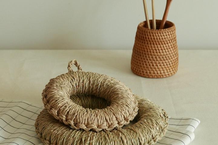 라탄 해초 짚 냄비받침 세트