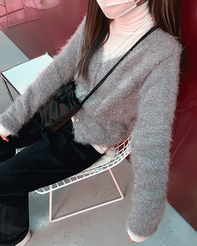 도톰 두꺼운 루즈핏 퍼 브이넥가디건 4color