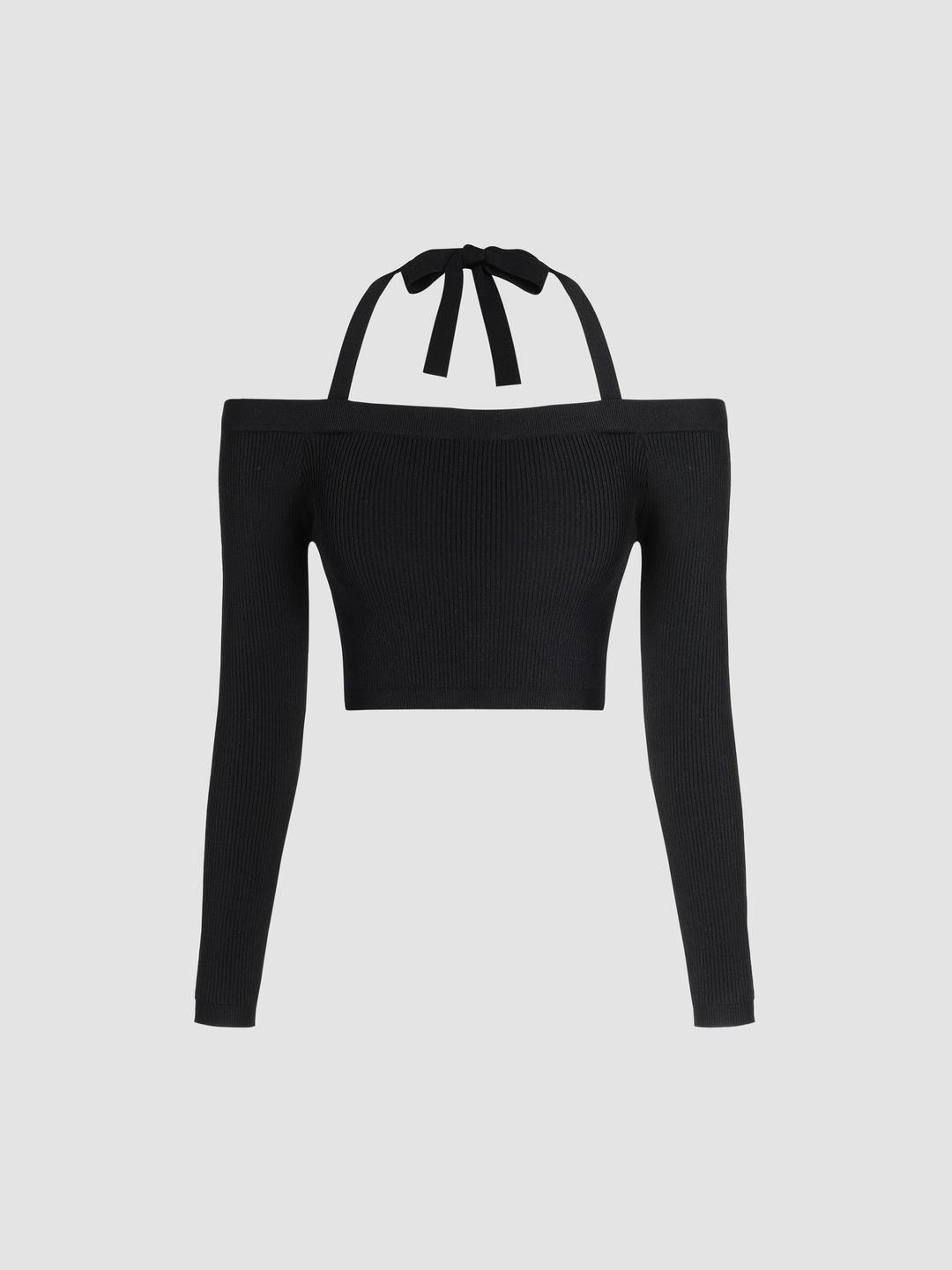 홀터넥 긴팔 크롭 스웨터