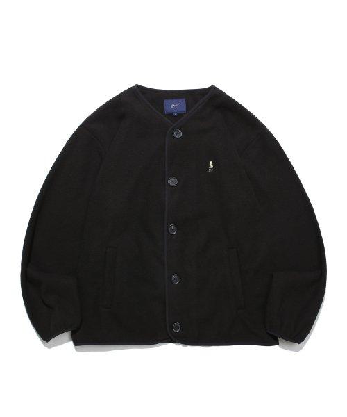 WARM UP NO COLLOR FLEECE CARDIGAN BLACK