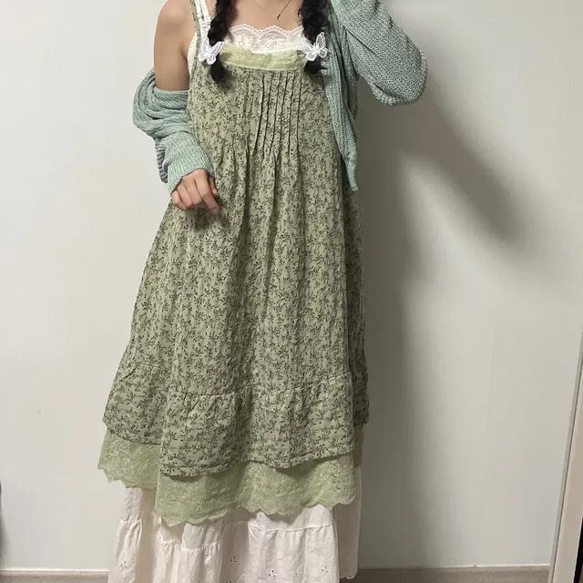 [한정수량 할인] 빈티지 플로라 핀턱 플라워 끈 나시 원피스