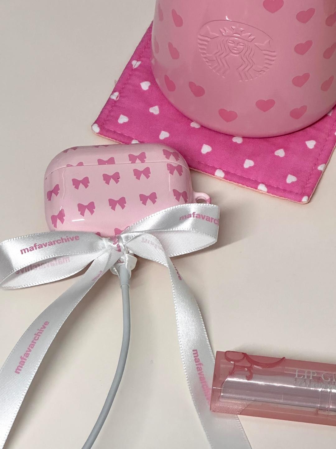 pastel pink ribbon airpod case