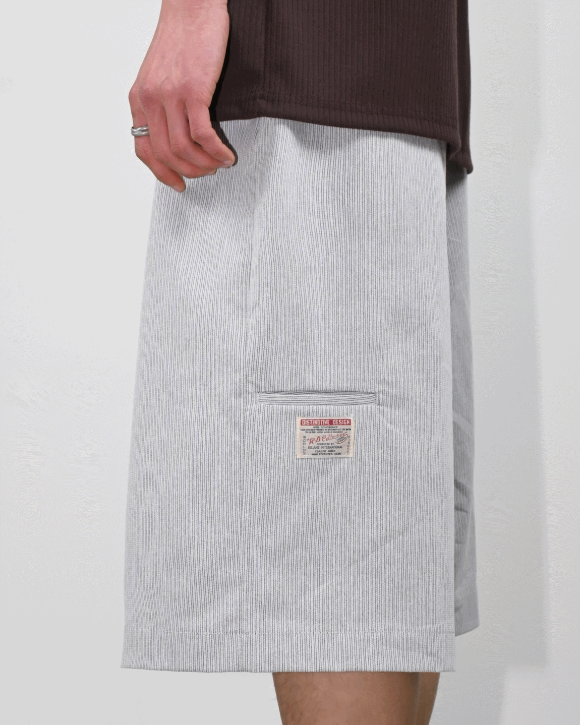 patch stripe bermuda pants