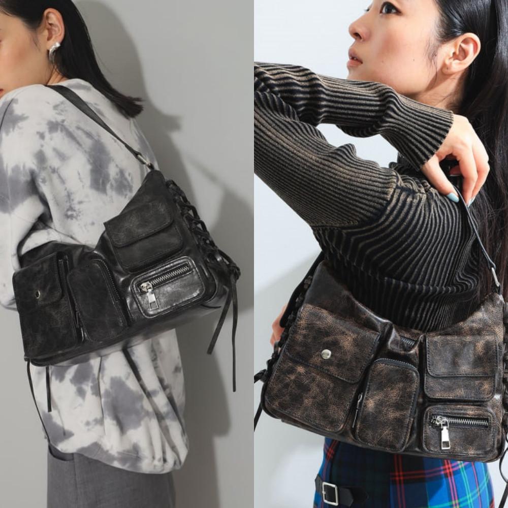 일본 레이 빔즈 Ray BEAMS 레이스 업 포켓 핸드백 숄더백