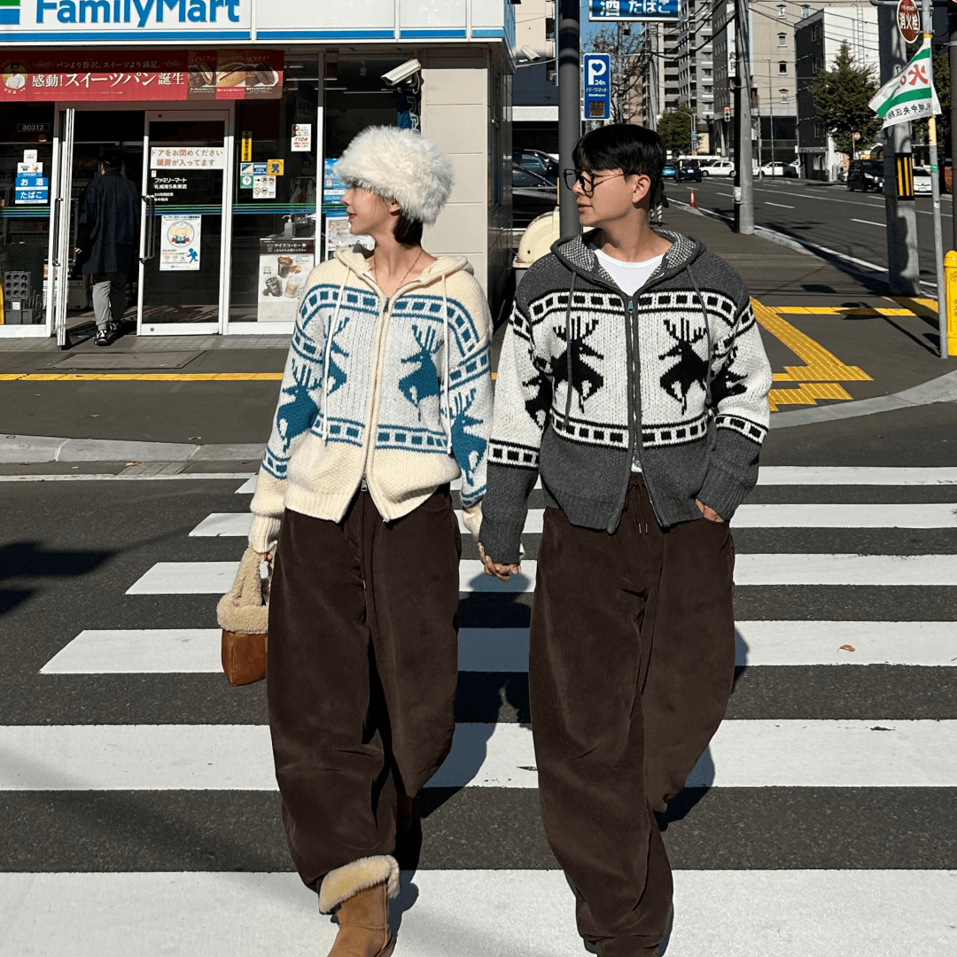 [고퀄리티] 모슈 디어 투웨이 후드니트집업 삿포로 겨울 연말 커플시밀러룩