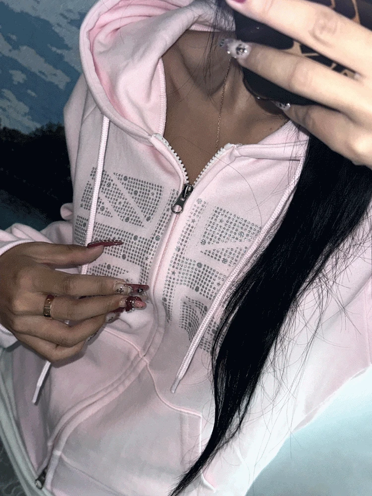 [소장추천!]핀터 걸즈 블링 핫픽스 비쥬 포인트 슬림 스탠다드 하이틴 키치 후드 집업(4color)