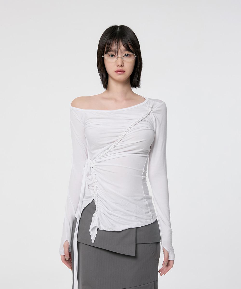 Handmade Twisted One-Shoulder Long Sleeve (FL-117_White)