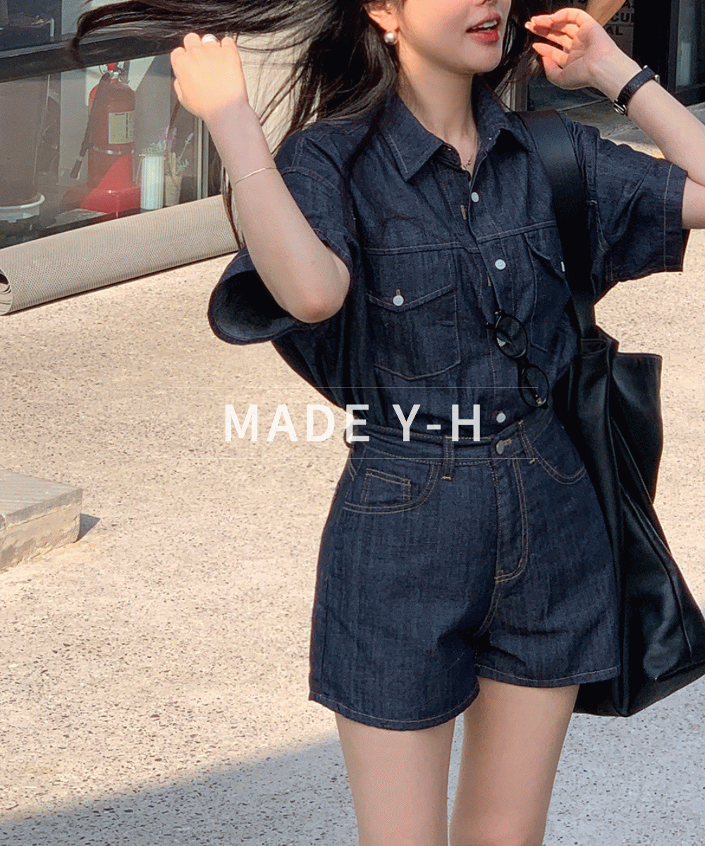 madeYH)인디고반팔SET