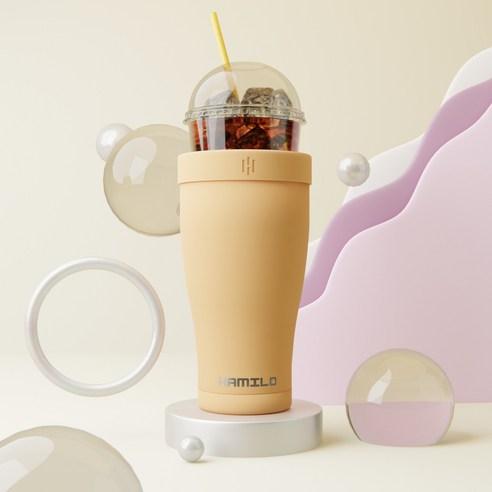 해밀로 아이스커피 텀블러 얼죽아 텀블러 900ml 스텐 보온 보냉 대형 대용량, 아이보리+손잡이, 1개