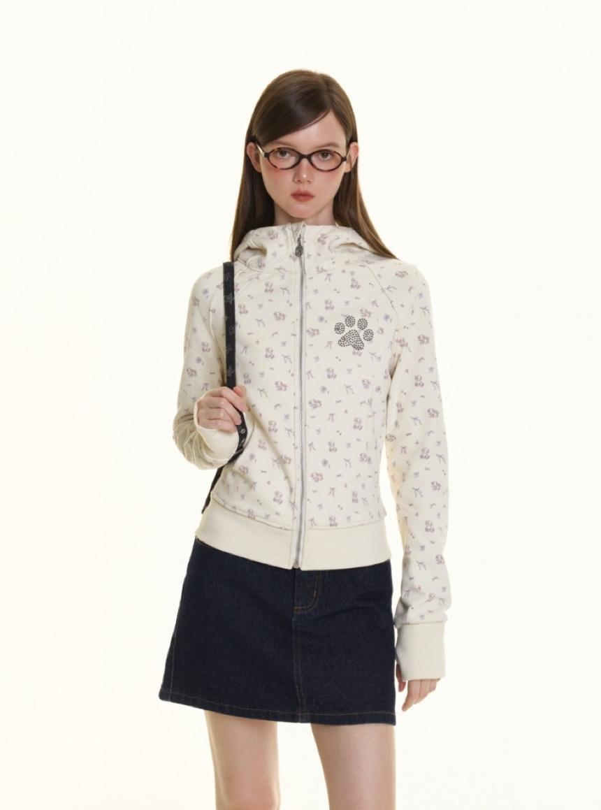 BETWEENAND Ribbon Print Cubic Foot Hoodie Jacket