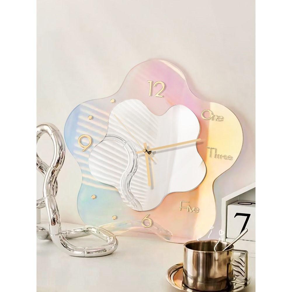 오로라 플라워 미러 클락 침실 거실 인테리어 벽시계 장식품