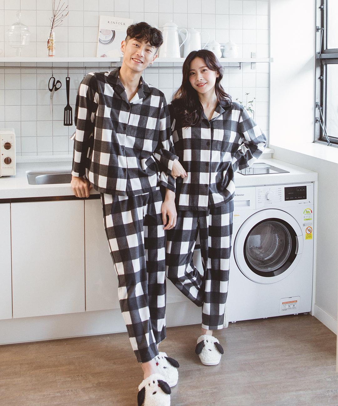 [1+1] 커플 플리스 잠옷 파자마 2개 세트 am002sML