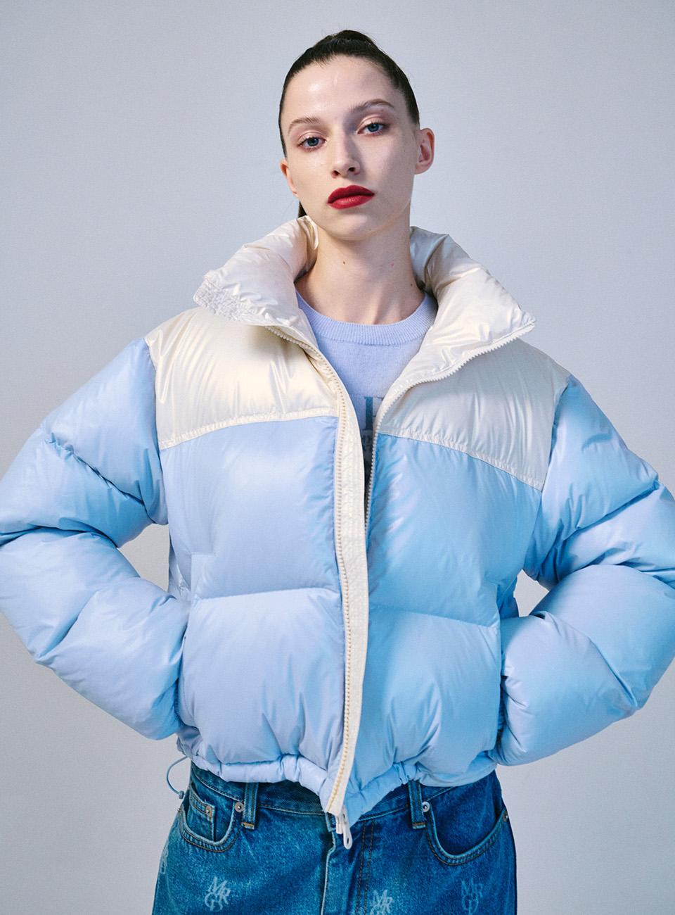 CROPPED DOWN JACKET COLOR BLOCK_SKY