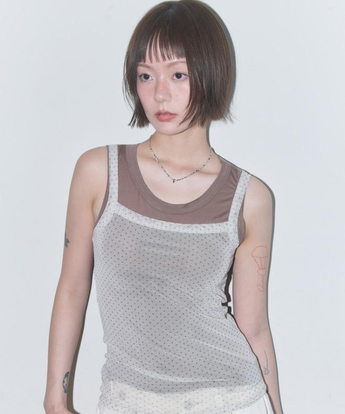 [99-DAY] 3-WAY DOT MESH LAYERED SLEEVELESS (BROWN) F25QB134
