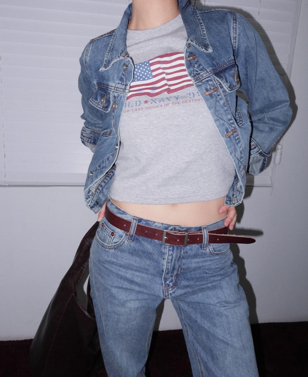 성조기 프린팅 크롭 반팔티셔츠