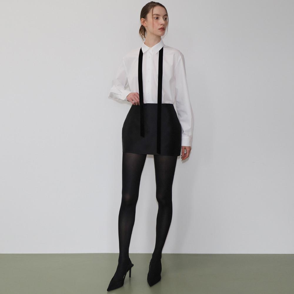 [ U I J I ] Mikado silk mini Skirt BLACK