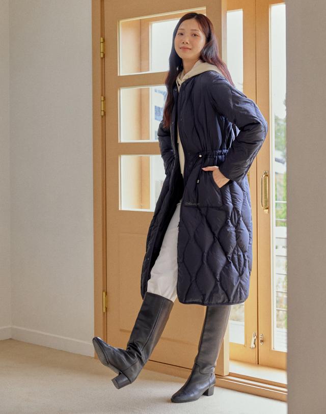 [SOF-WARM]소프웜 네이비 코듀로이 퍼 카라 여성 구스 롱다운