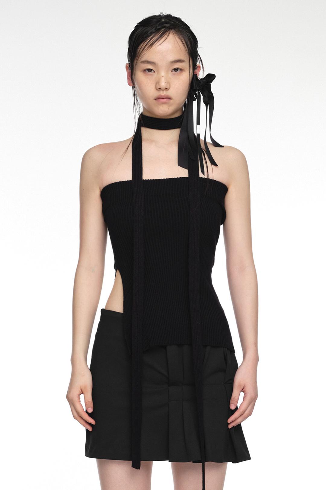 STRAP KNIT TANK TOP BLACK