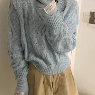 [캐주얼/포인트룩] 파스텔 라운드 꽈배기 데일리 니트