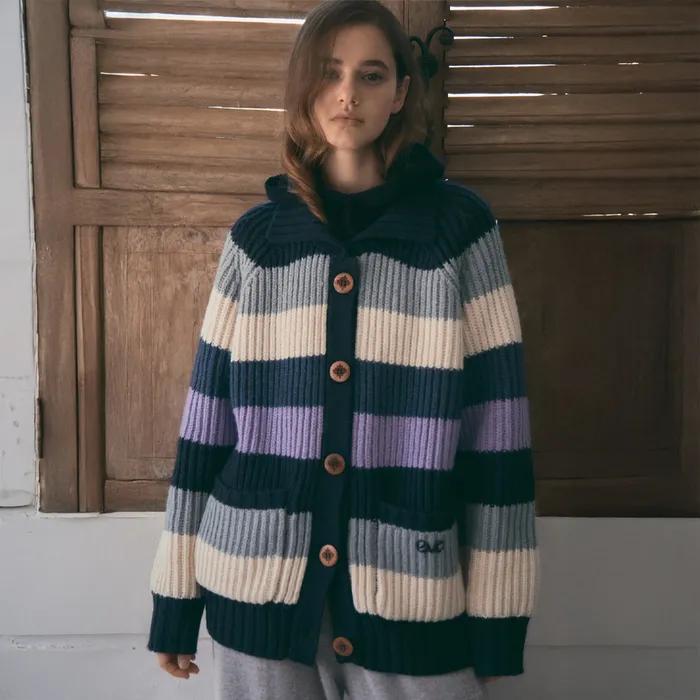 Rainbow Stripe Cardigan_Navy mix(OC25-KN20)