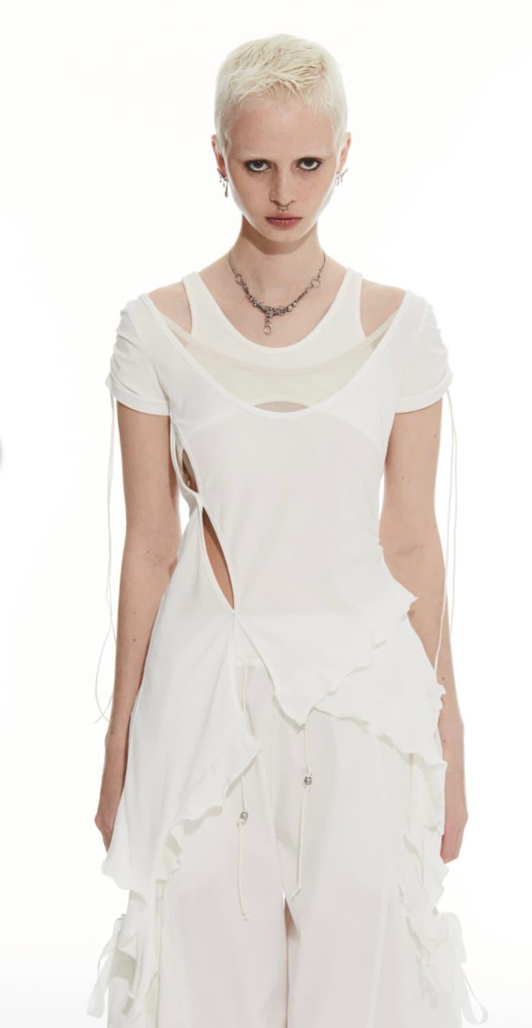 K.OD 러플 슬릿 롱 탑(화이트) | 후루츠패밀리