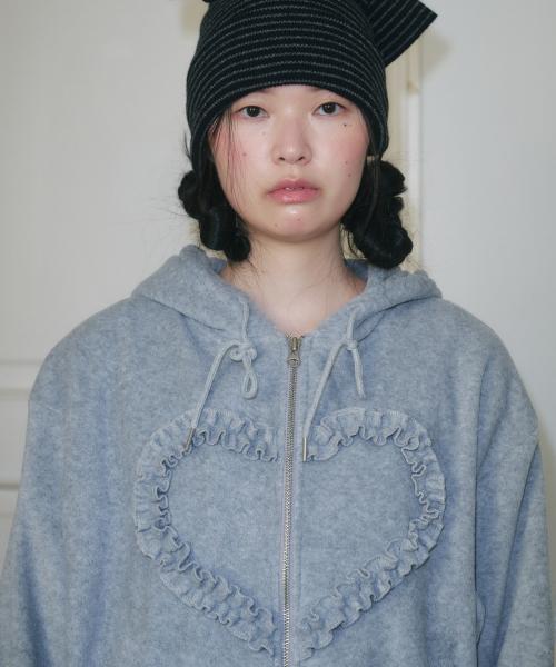 FRILL HEART HOODIE, LIGHT GREY