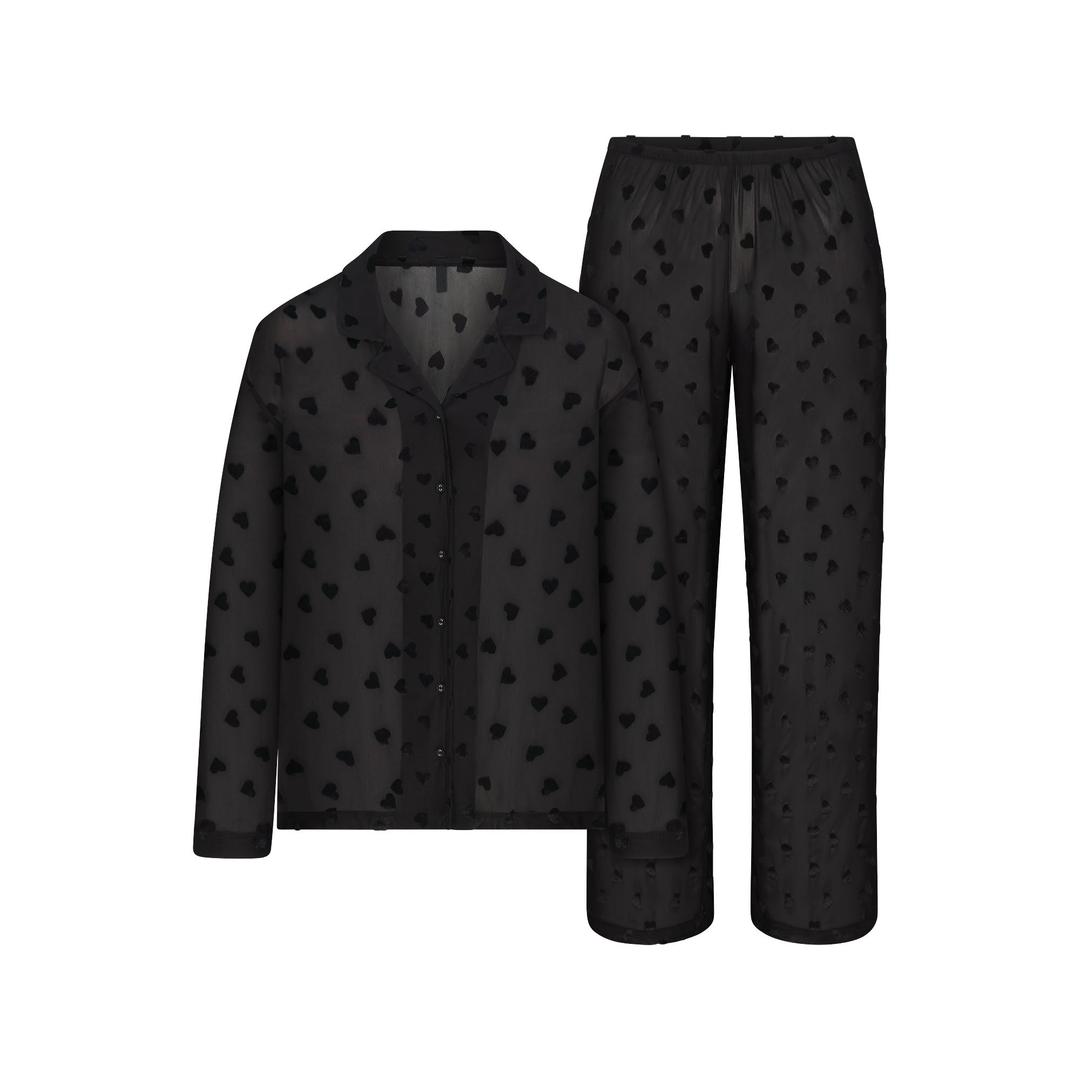 SHEER VELVET LONG SLEEP SET | ONYX